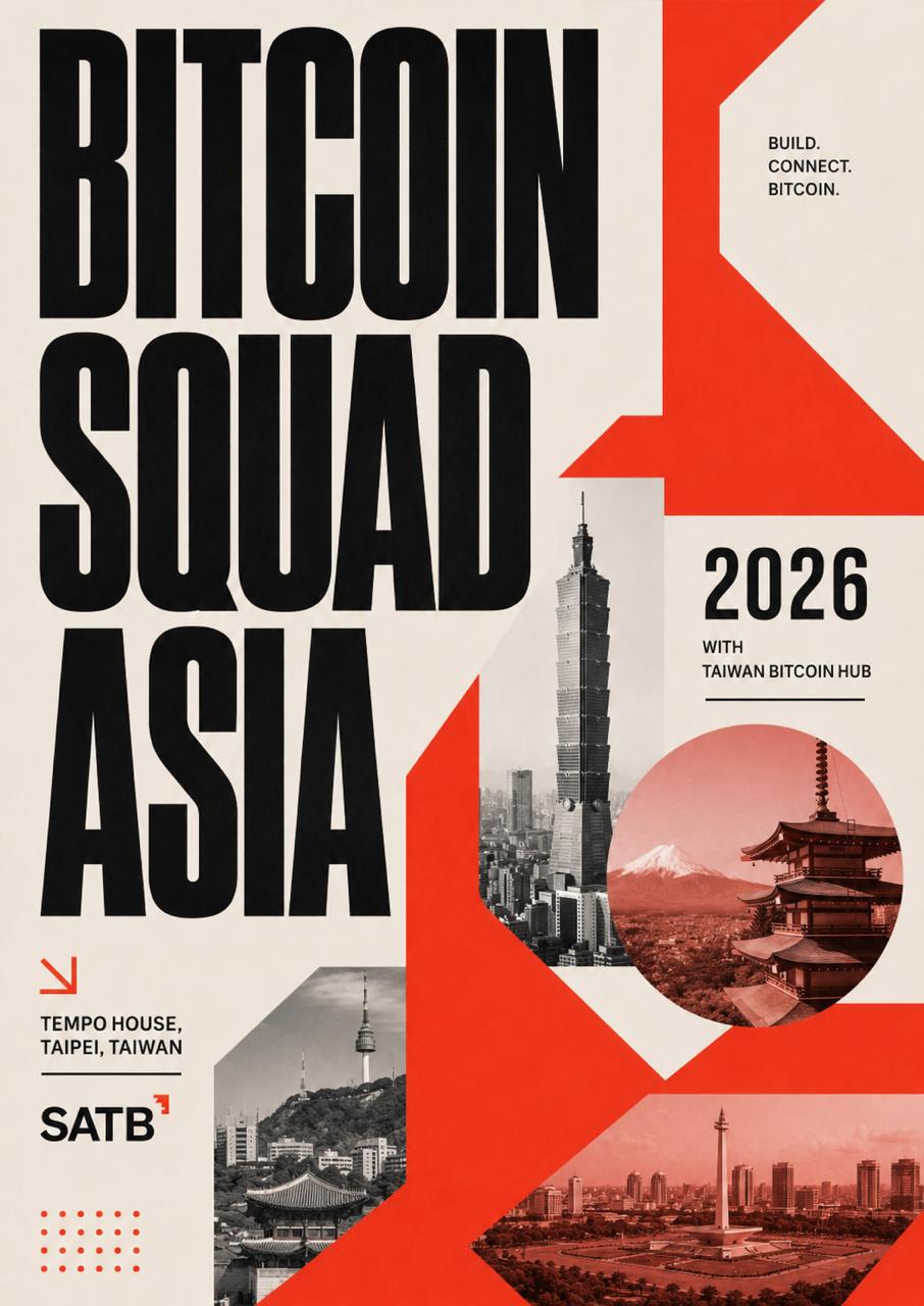 Bitcoin Squad Asia 2026 poster featuring Taipei 101 and Asian skylines
